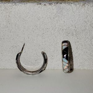 Opal Silver Enamel Hoop Earrings